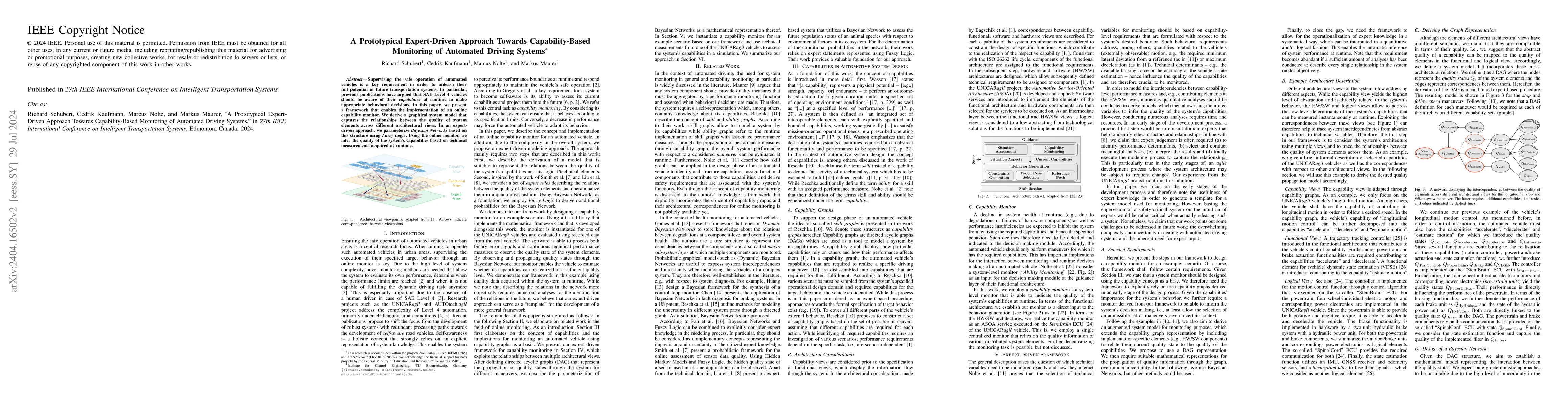 Thumbnail for A Prototypical Expert-Driven Approach Towards Capability-Based
  Monitoring of Automated Driving Systems