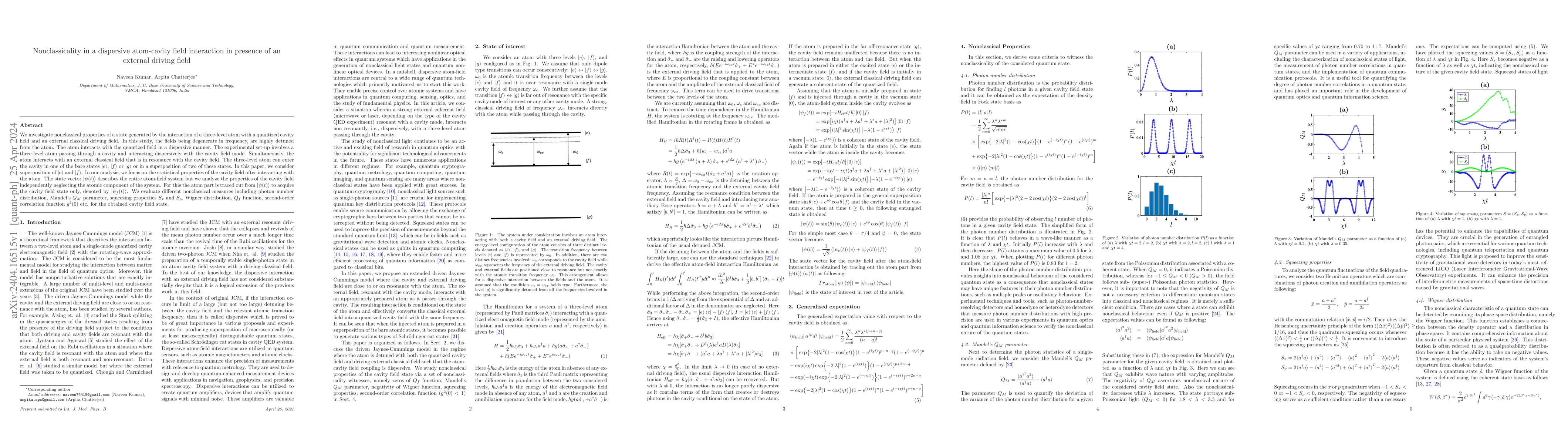 Thumbnail for Nonclassicality in a dispersive atom-cavity field interaction in
  presence of an external driving field