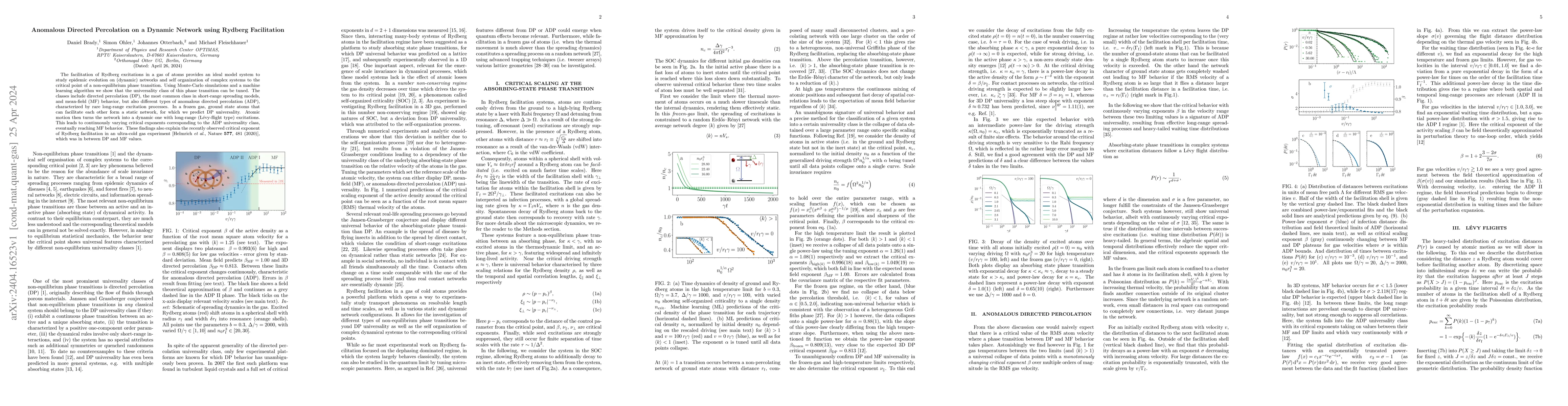 Thumbnail for Anomalous Directed Percolation on a Dynamic Network using Rydberg
  Facilitation