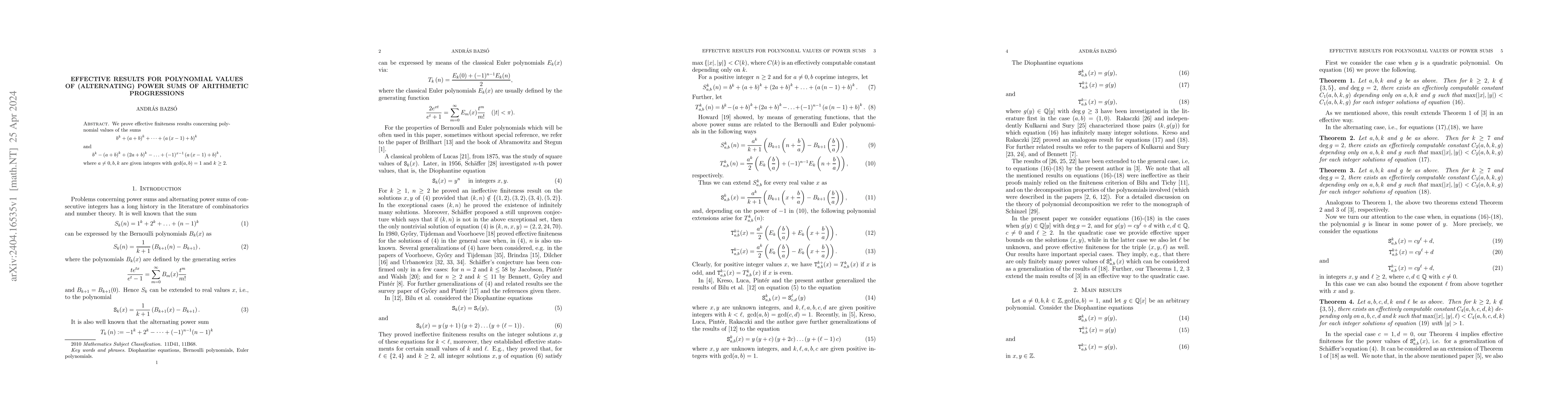 Thumbnail for Effective results for polynomial values of (alternating) power sums of
  arithmetic progressions