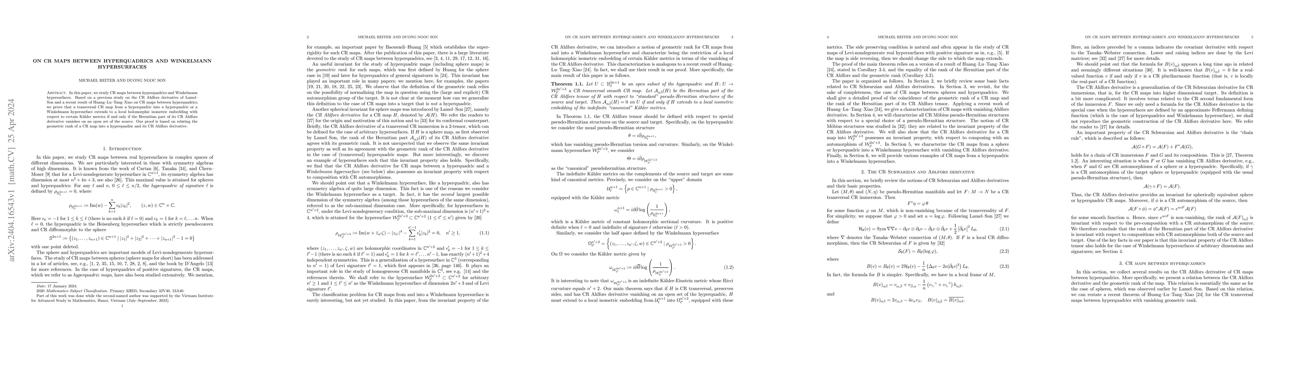 Thumbnail for On CR maps between hyperquadrics and Winkelmann hypersurfaces