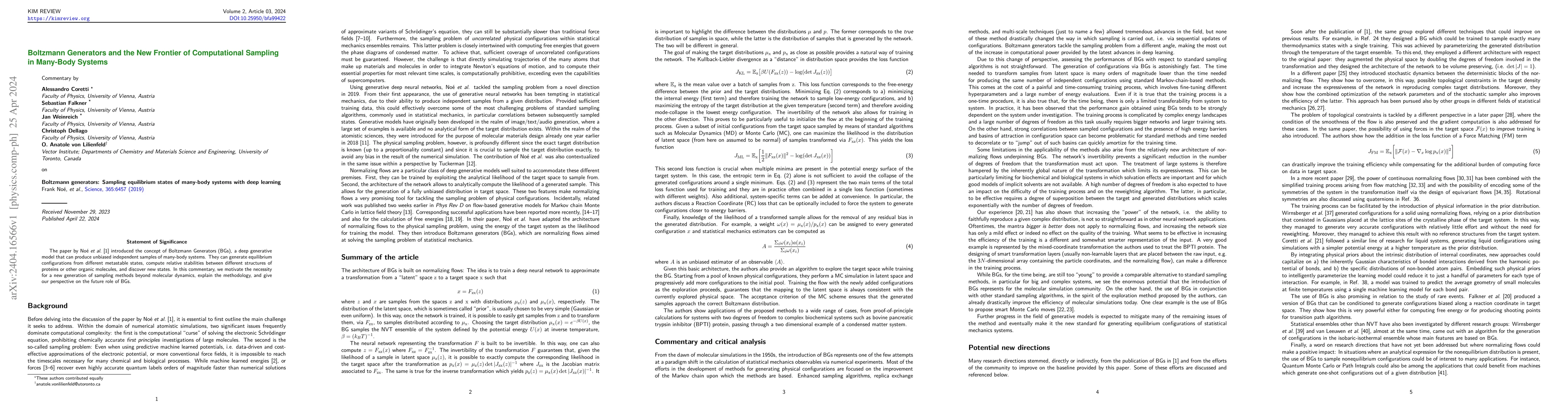 Thumbnail for Boltzmann Generators and the New Frontier of Computational Sampling in
  Many-Body Systems