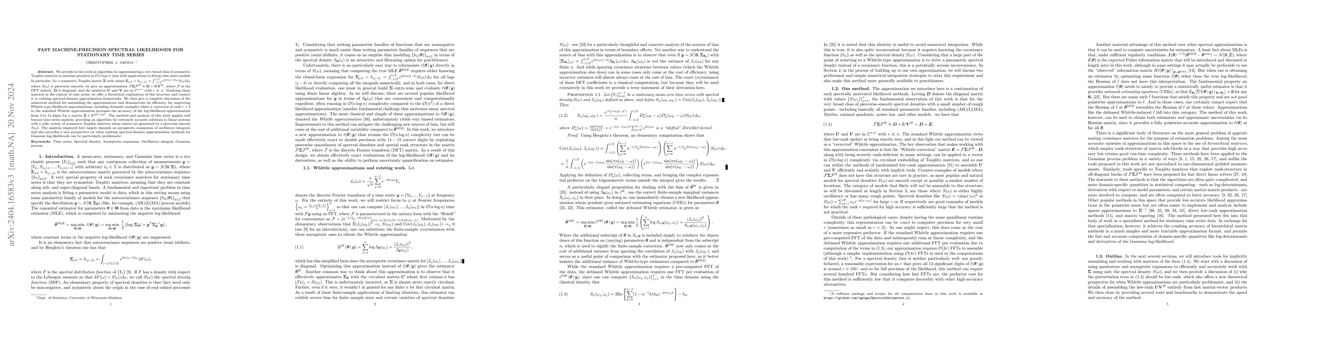 Thumbnail for Fast Machine-Precision Spectral Likelihoods for Stationary Time Series