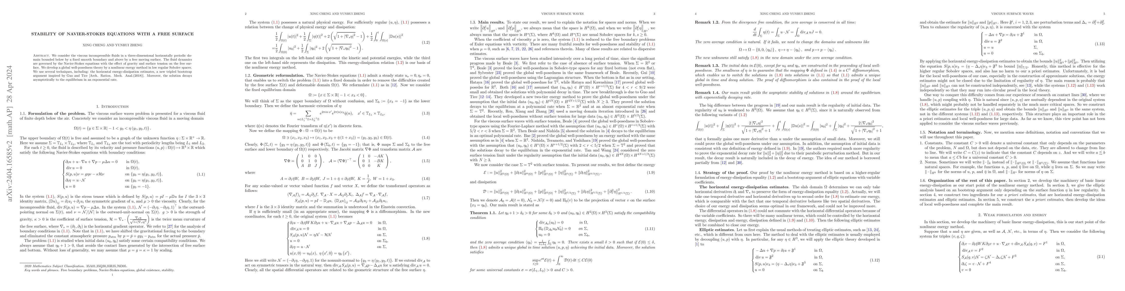 Thumbnail for Stability of Navier-Stokes equations with a free surface