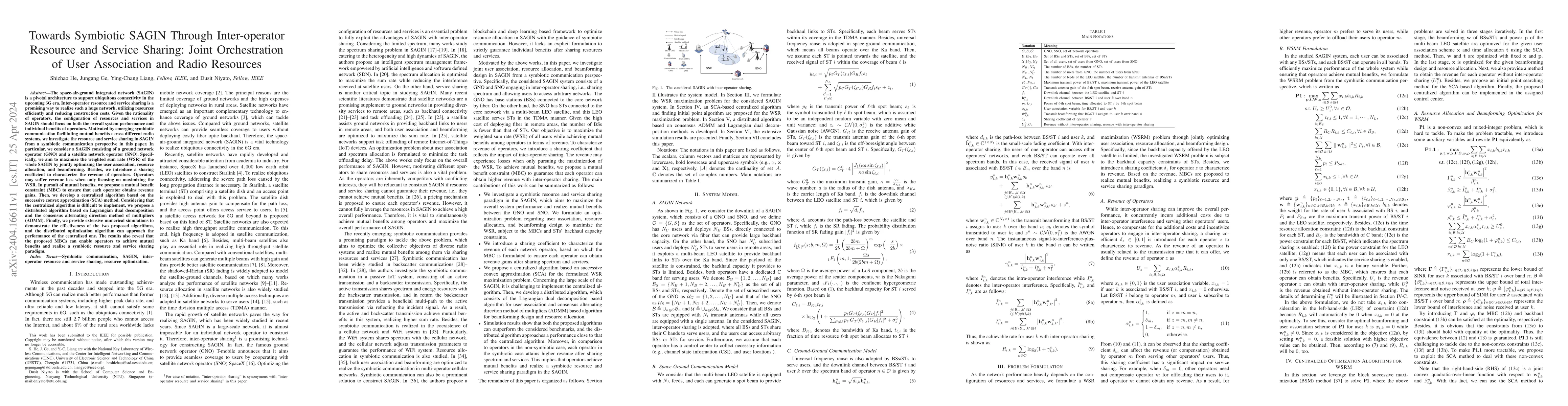 Thumbnail for Towards Symbiotic SAGIN Through Inter-operator Resource and Service
  Sharing: Joint Orchestration of User Association and Radio Resources