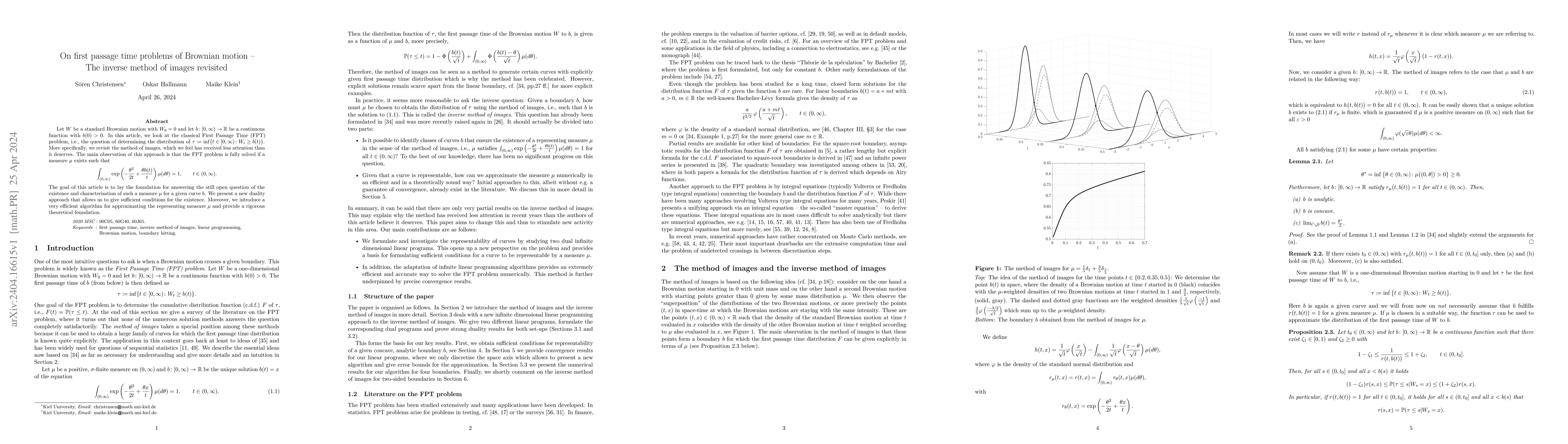Thumbnail for On first passage time problems of Brownian motion -- The inverse method
  of images revisited