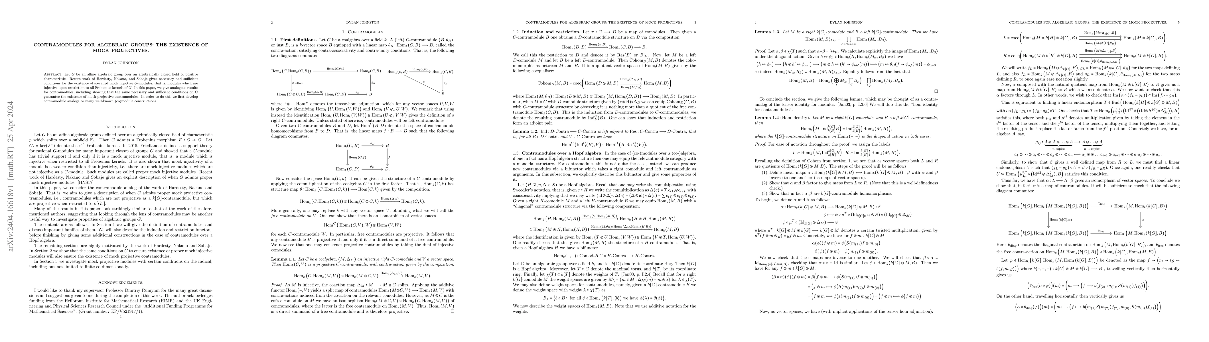 Thumbnail for Contramodules for algebraic groups: the existence of mock projectives