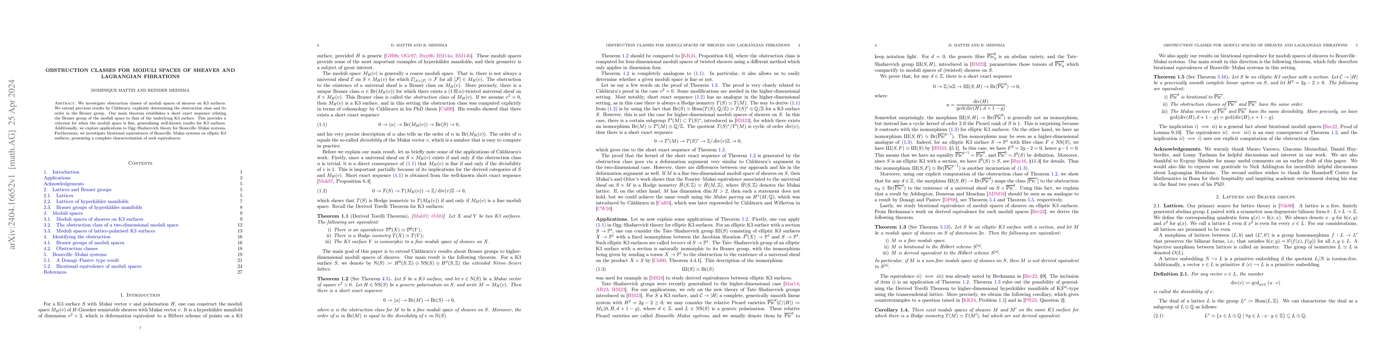 Thumbnail for Obstruction classes for moduli spaces of sheaves and Lagrangian
  fibrations