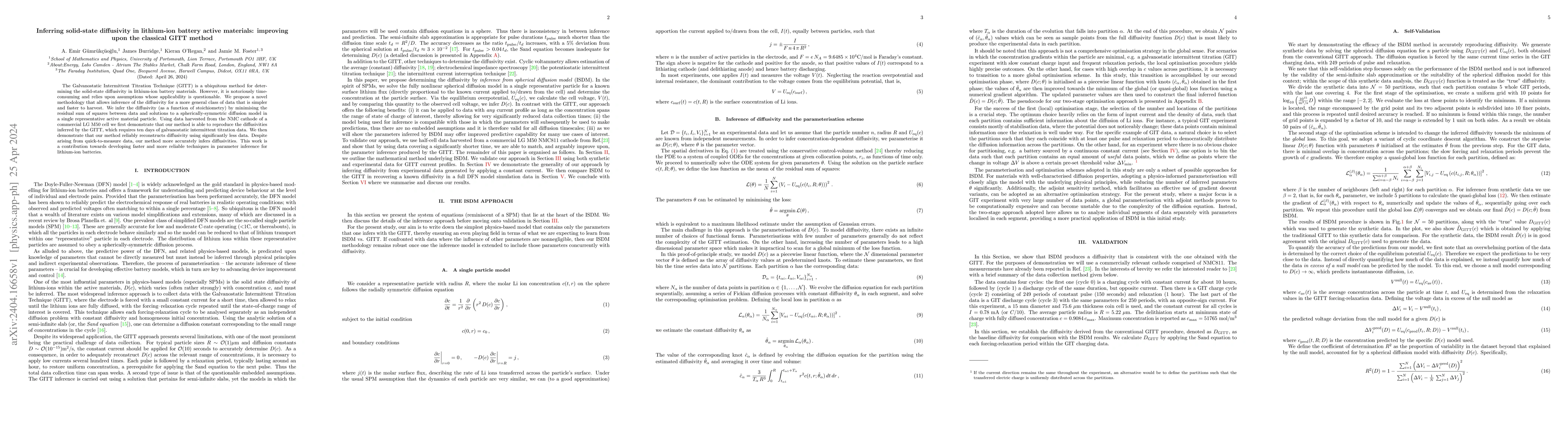 Thumbnail for Inferring solid-state diffusivity in lithium-ion battery active
  materials: improving upon the classical GITT method