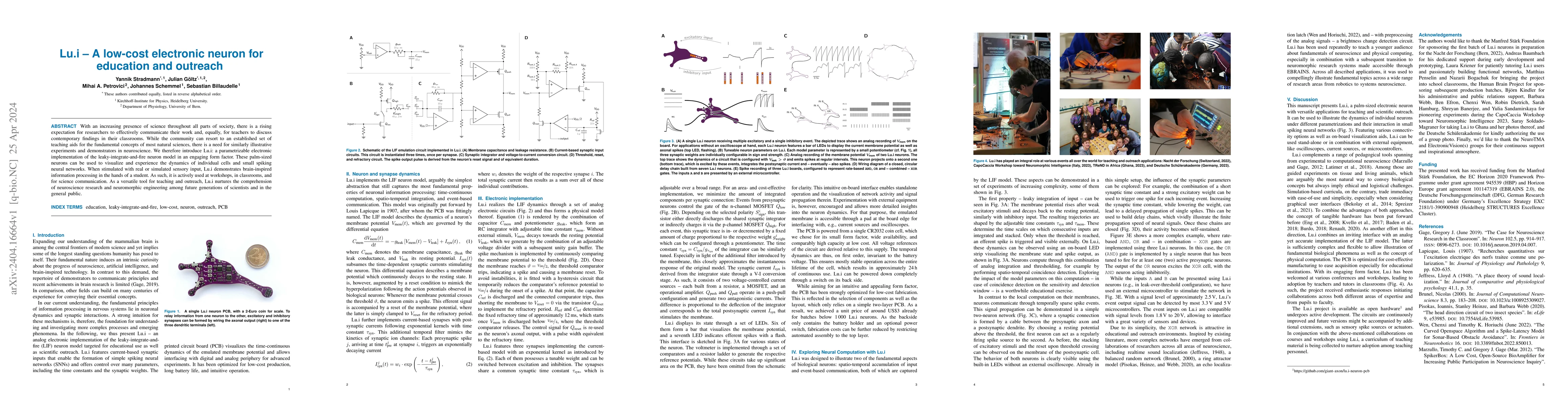 Thumbnail for Lu.i -- A low-cost electronic neuron for education and outreach