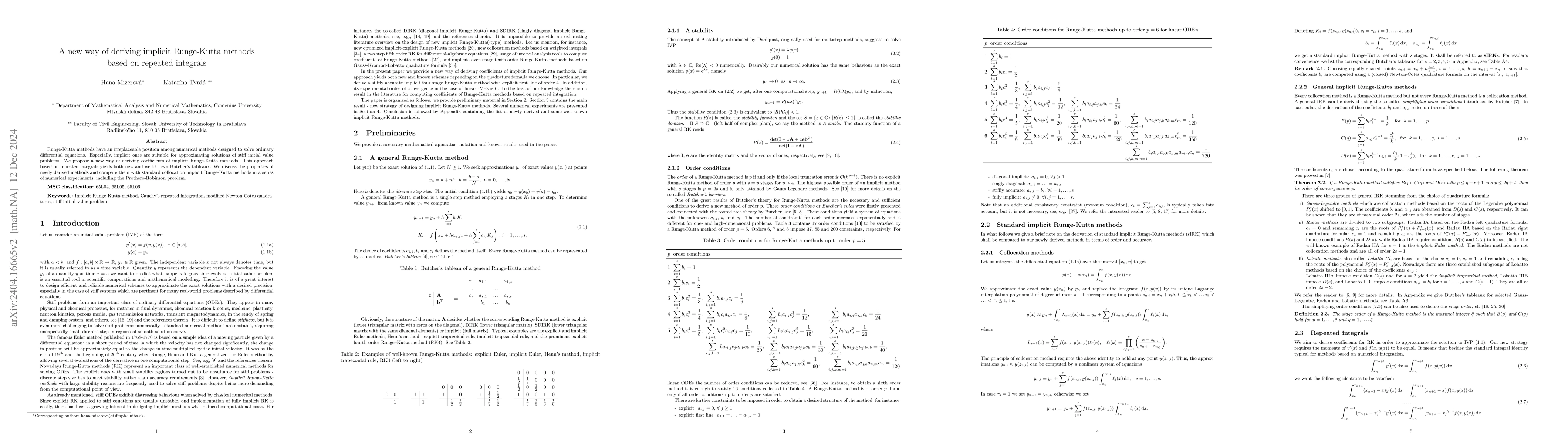 Thumbnail for A new way of deriving implicit Runge-Kutta methods based on repeated
  integrals
