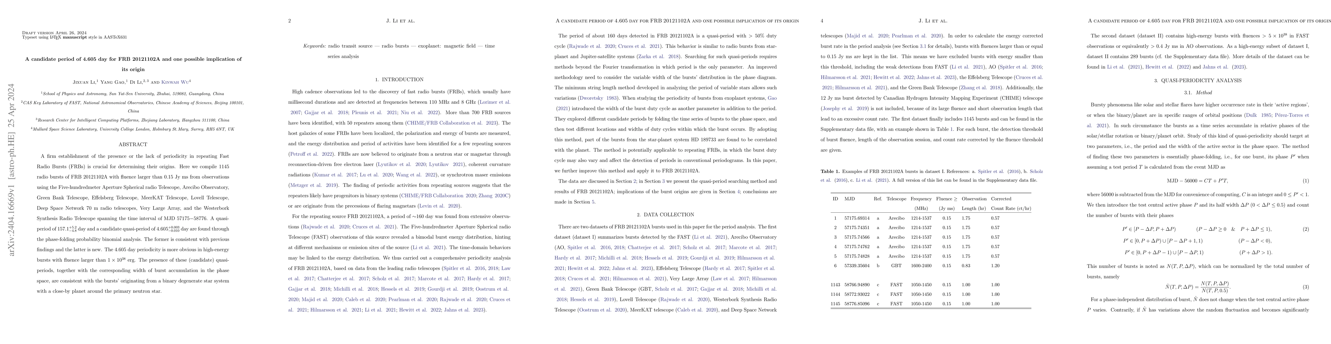 Thumbnail for A candidate period of 4.605 day for FRB 20121102A and one possible
  implication of its origin
