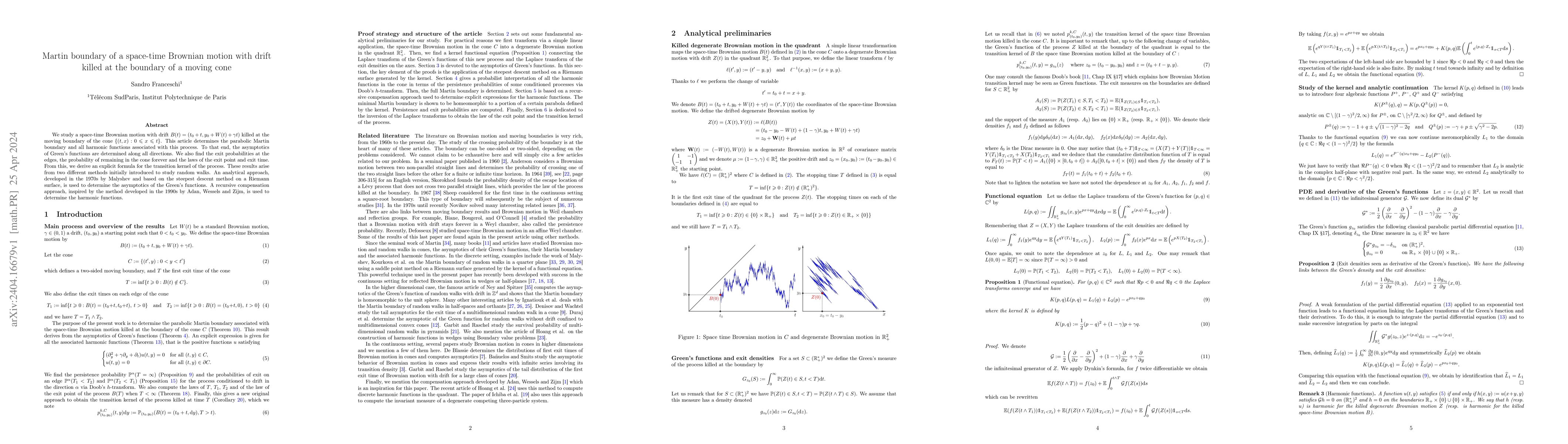 Thumbnail for Martin boundary of a space-time Brownian motion with drift killed at the
  boundary of a moving cone