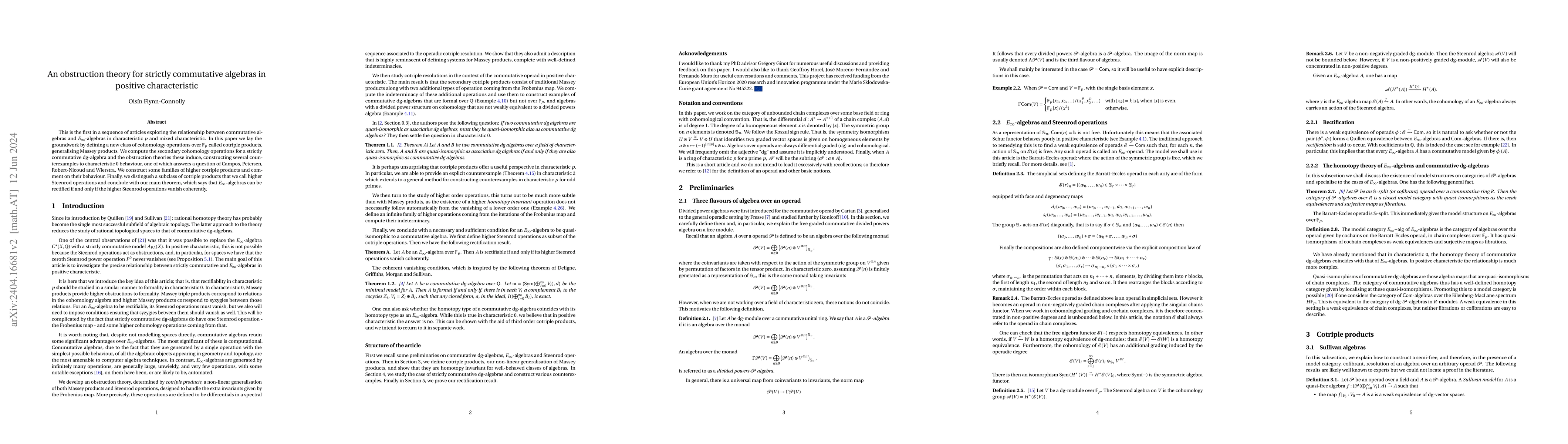 Thumbnail for An obstruction theory for strictly commutative algebras in positive
  characteristic