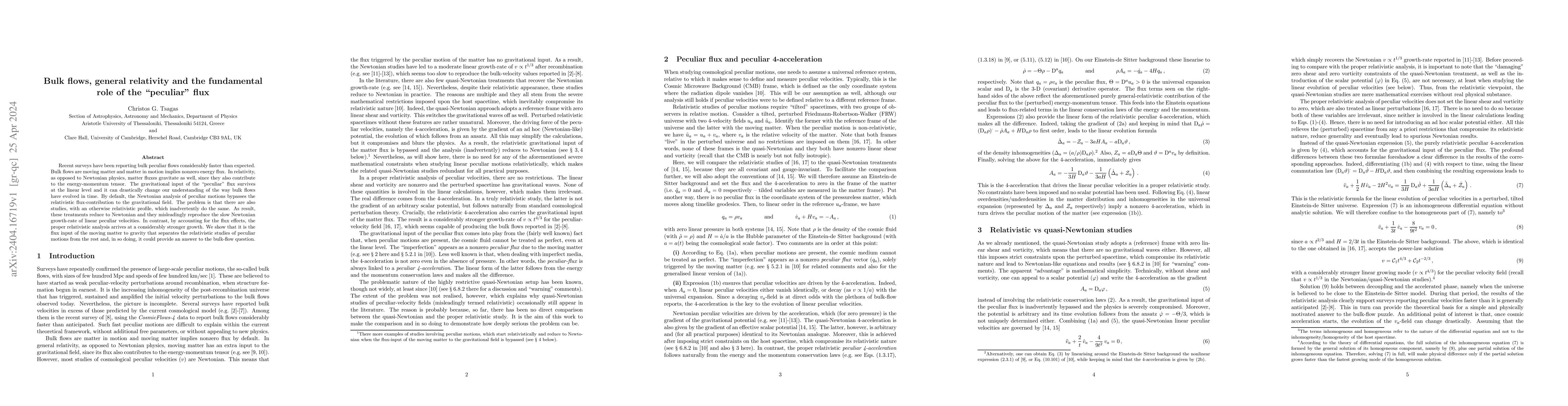 Thumbnail for Bulk flows, general relativity and the fundamental role of the
  "peculiar" flux