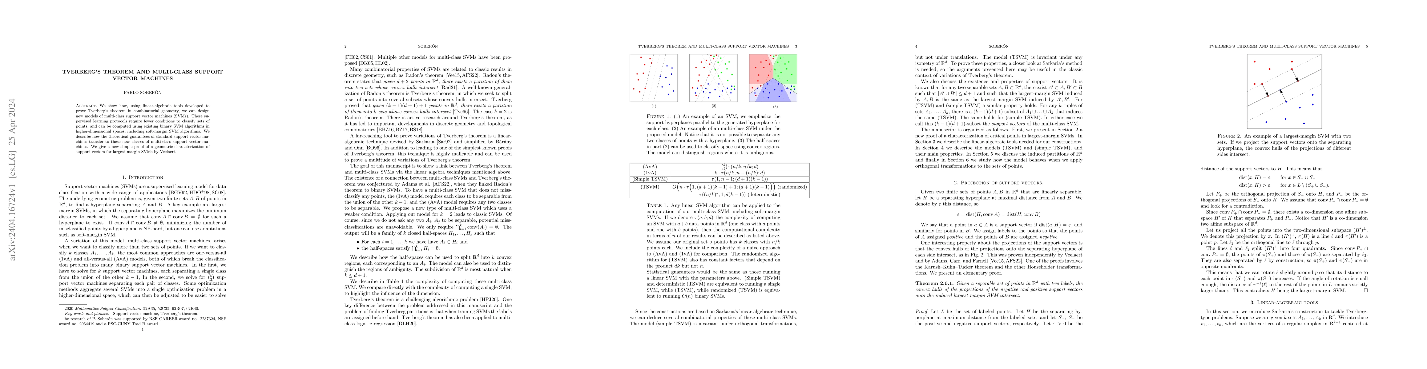 Thumbnail for Tverberg's theorem and multi-class support vector machines