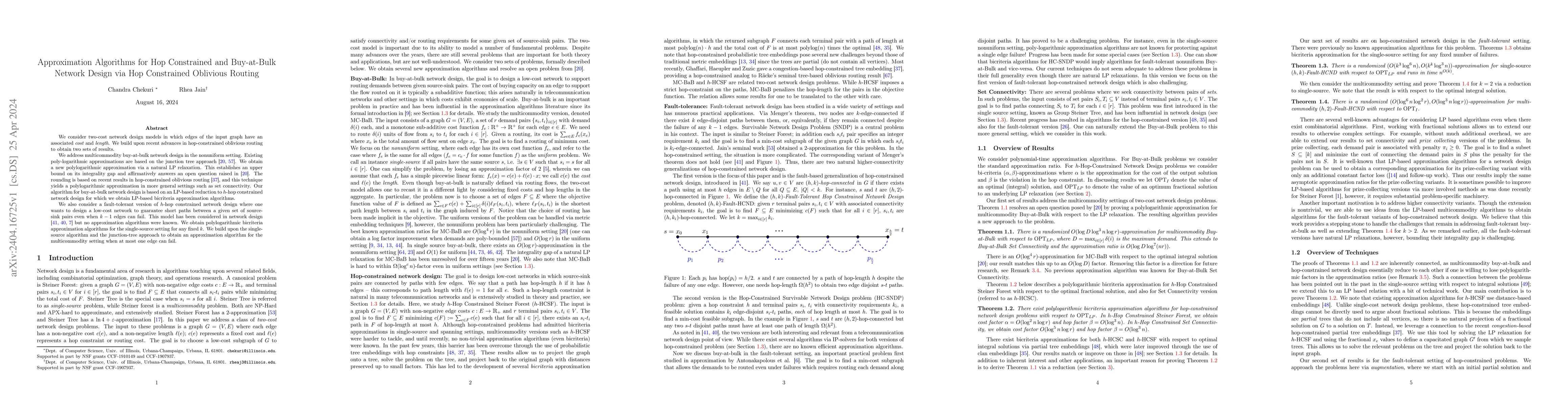 Thumbnail for Approximation Algorithms for Hop Constrained and Buy-at-Bulk Network
  Design via Hop Constrained Oblivious Routing