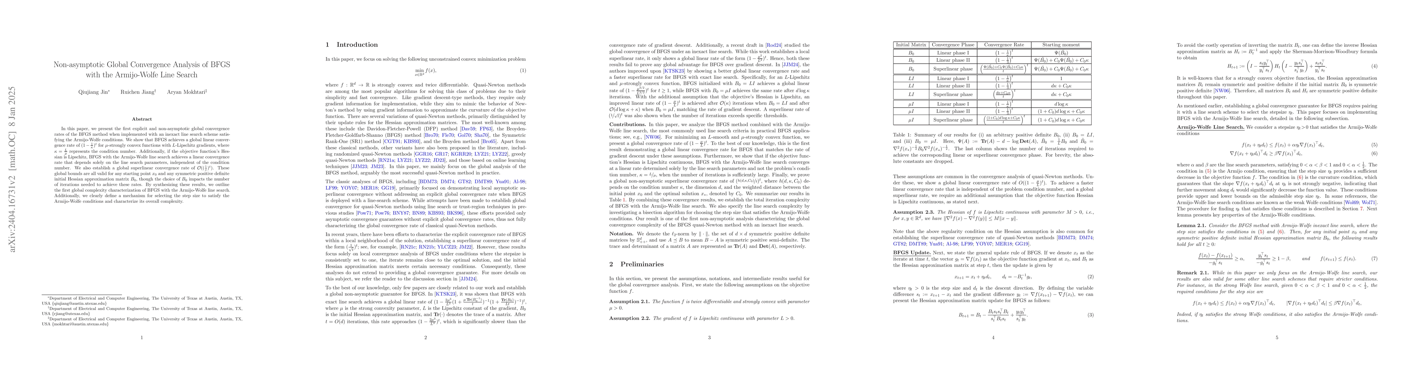 Thumbnail for Non-asymptotic Global Convergence Analysis of BFGS with the Armijo-Wolfe
  Line Search