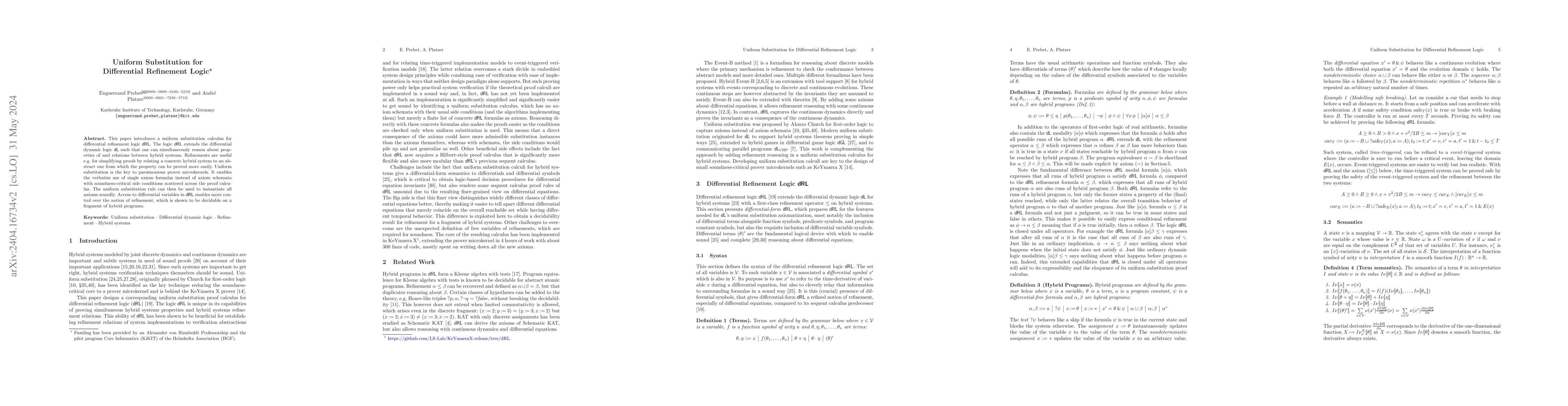Thumbnail for Uniform Substitution for Differential Refinement Logic
