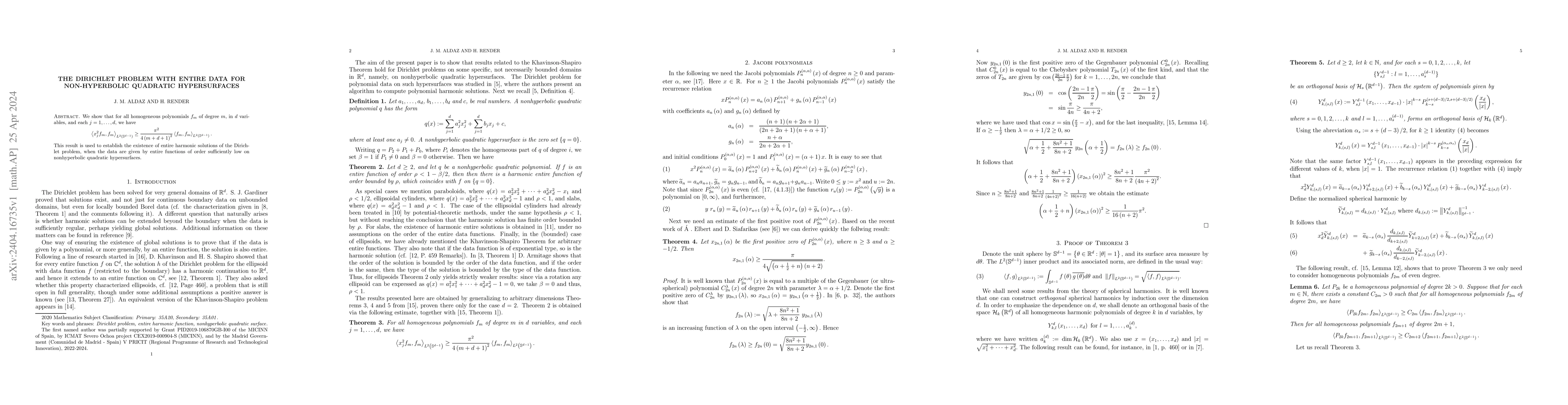 Thumbnail for The Dirichlet problem with entire data for non-hyperbolic quadratic
  hypersurfaces