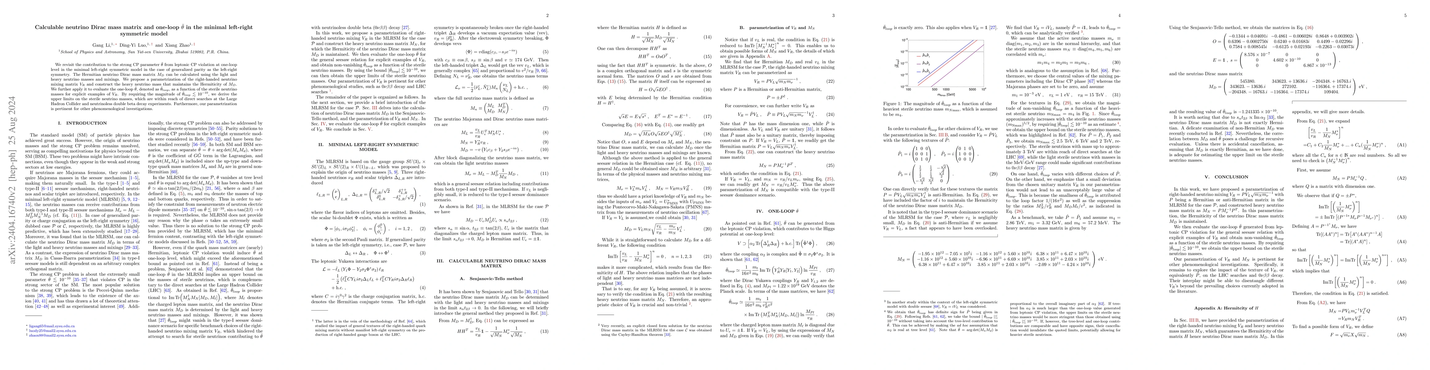 Thumbnail for Calculable neutrino Dirac mass matrix and one-loop $\bar \theta$ in the
  minimal left-right symmetric model