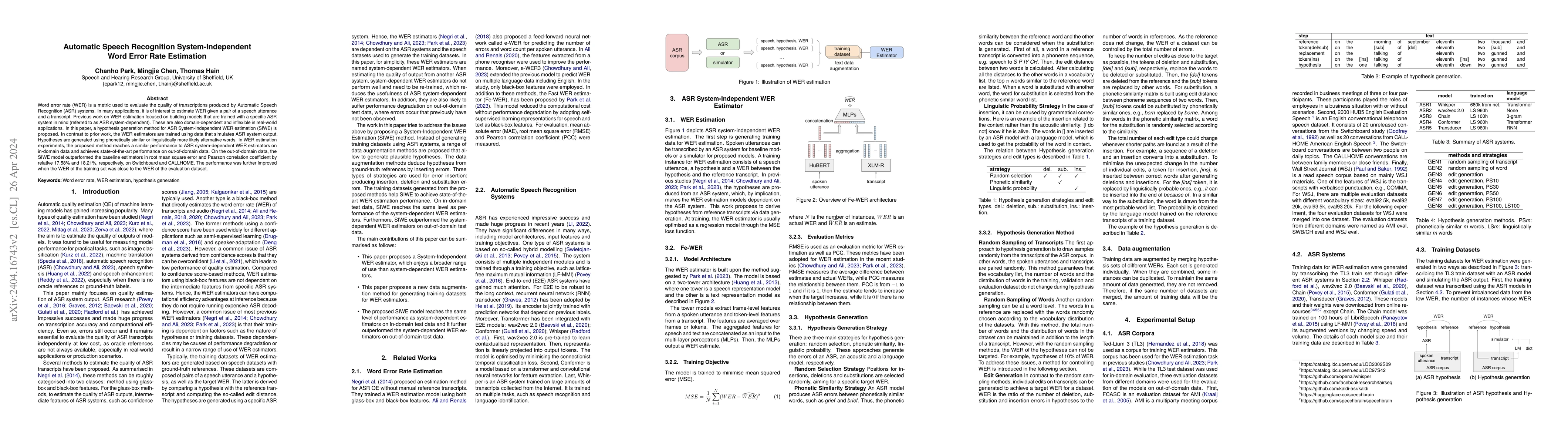 Thumbnail for Automatic Speech Recognition System-Independent Word Error Rate
  Estimation