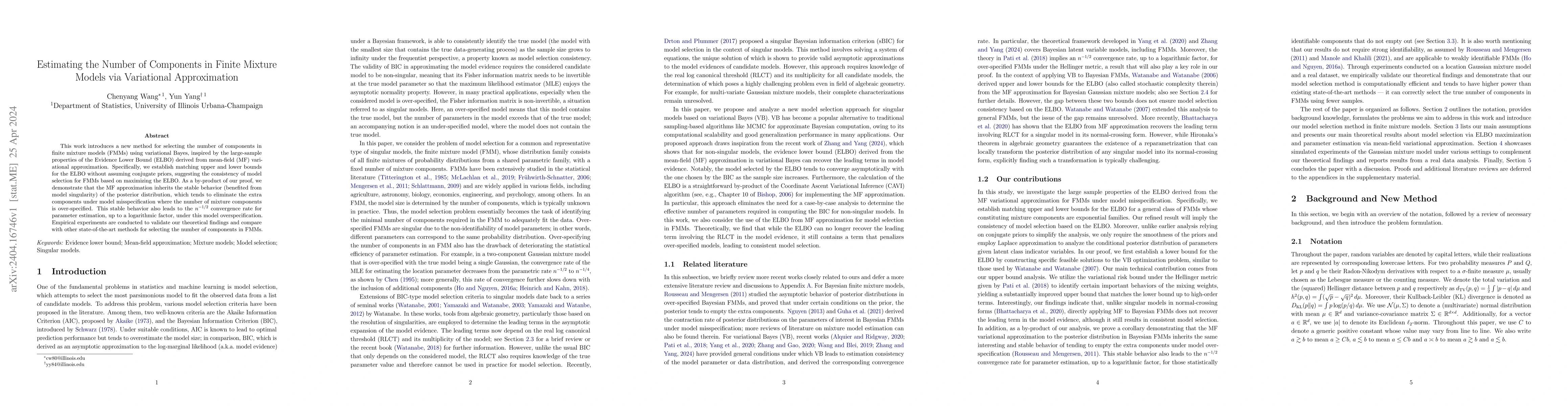 Thumbnail for Estimating the Number of Components in Finite Mixture Models via
  Variational Approximation