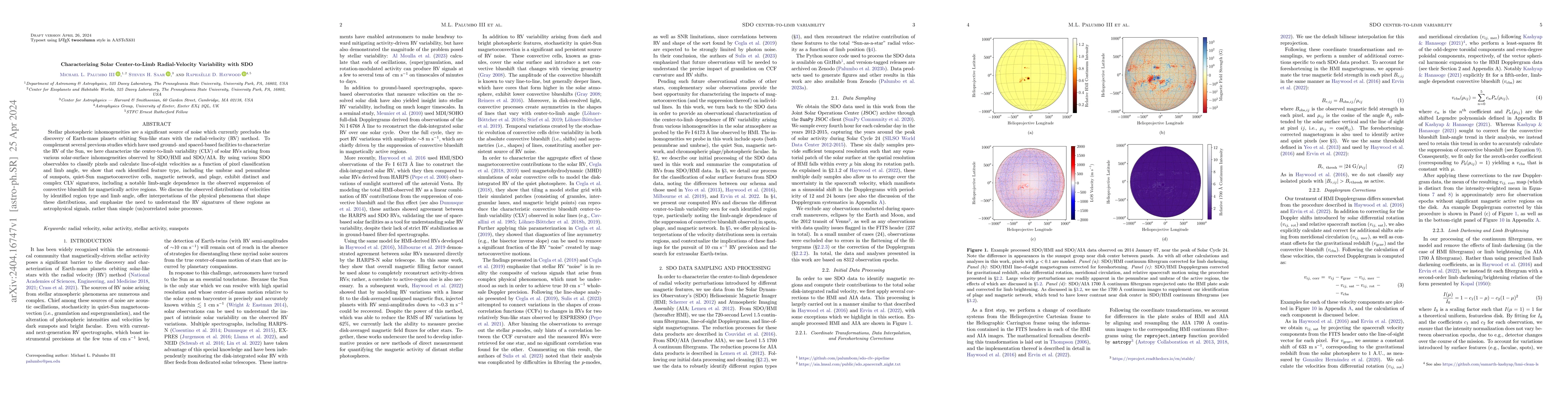 Thumbnail for Characterizing Solar Center-to-Limb Radial-Velocity Variability with SDO
