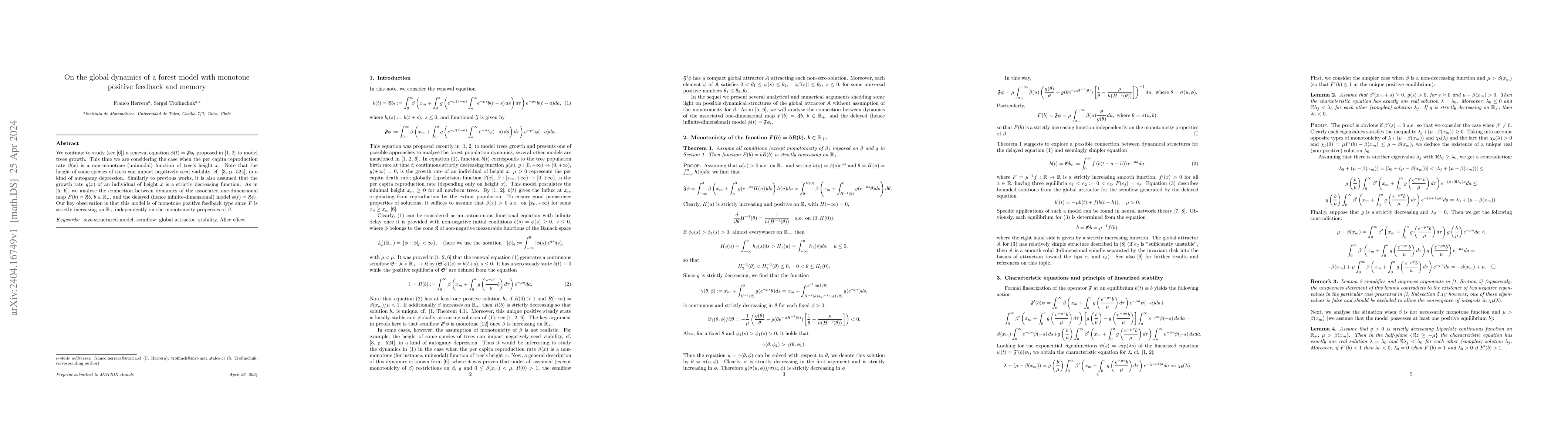 Thumbnail for On the global dynamics of a forest model with monotone positive feedback
  and memory