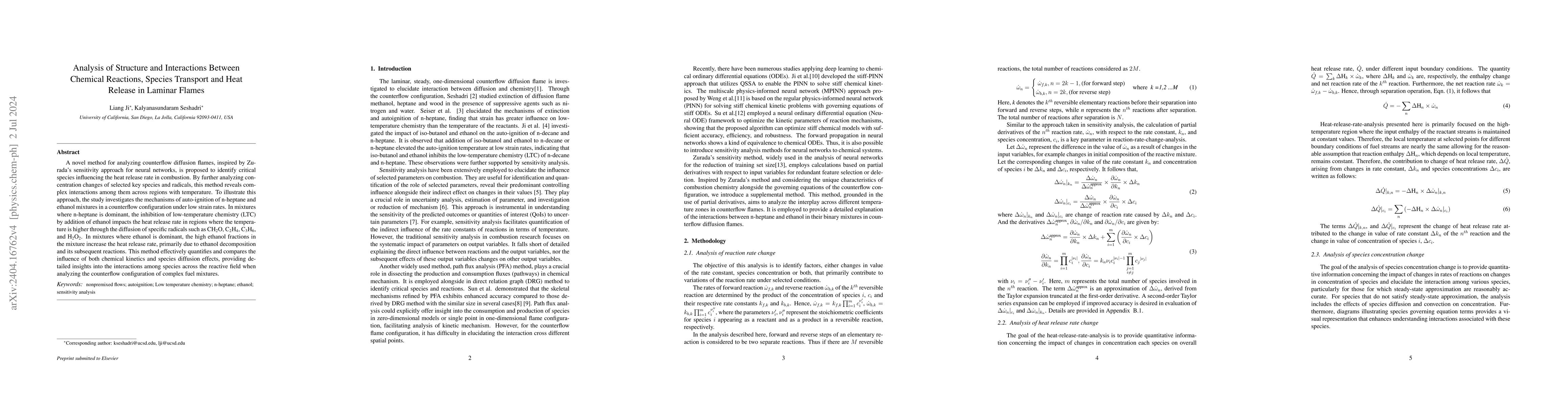 Thumbnail for Analysis of Flame Structure and Interactions Between Chemical Reactions,
  Species Transport and Heat Release in Laminar Flames