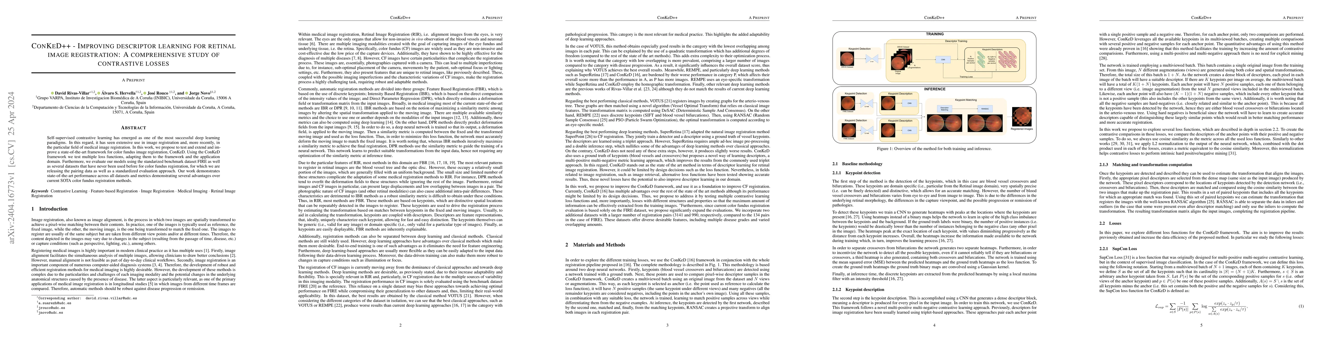 Thumbnail for ConKeD++ -- Improving descriptor learning for retinal image
  registration: A comprehensive study of contrastive losses