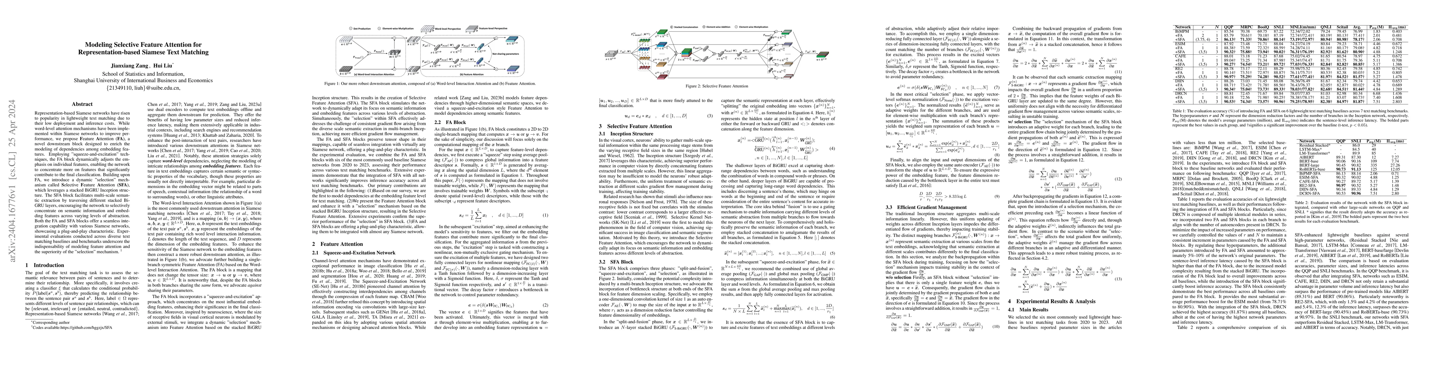 Thumbnail for Modeling Selective Feature Attention for Representation-based Siamese
  Text Matching