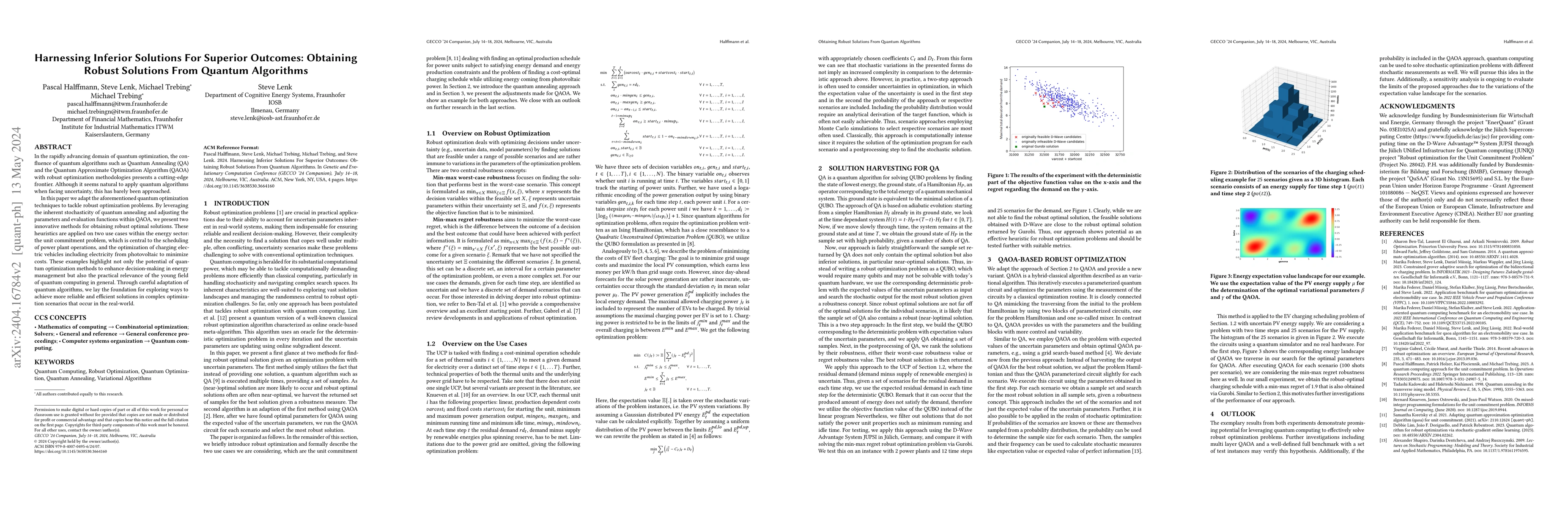 Thumbnail for Harnessing Inferior Solutions For Superior Outcomes: Obtaining Robust
  Solutions From Quantum Algorithms