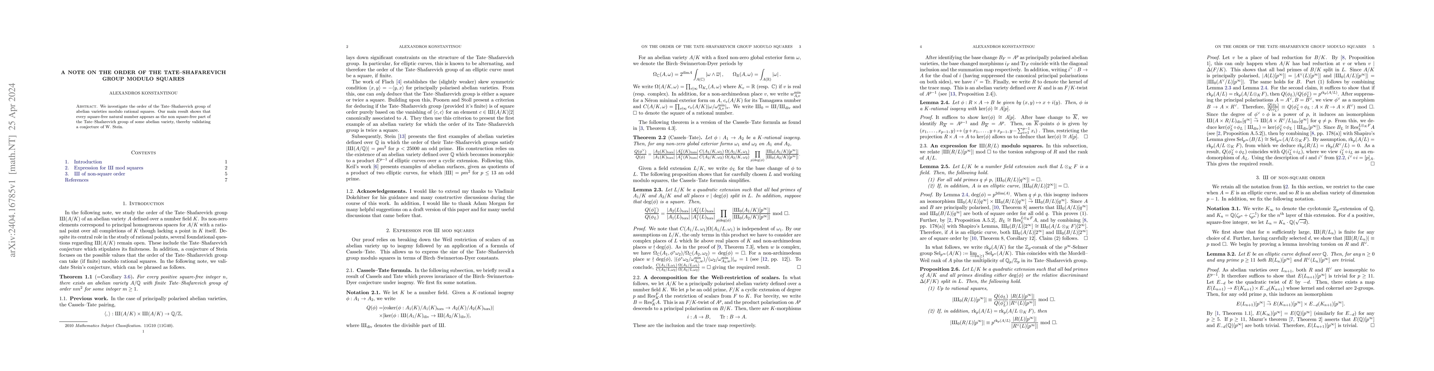 Thumbnail for A note on the order of the Tate--Shafarevich group modulo squares