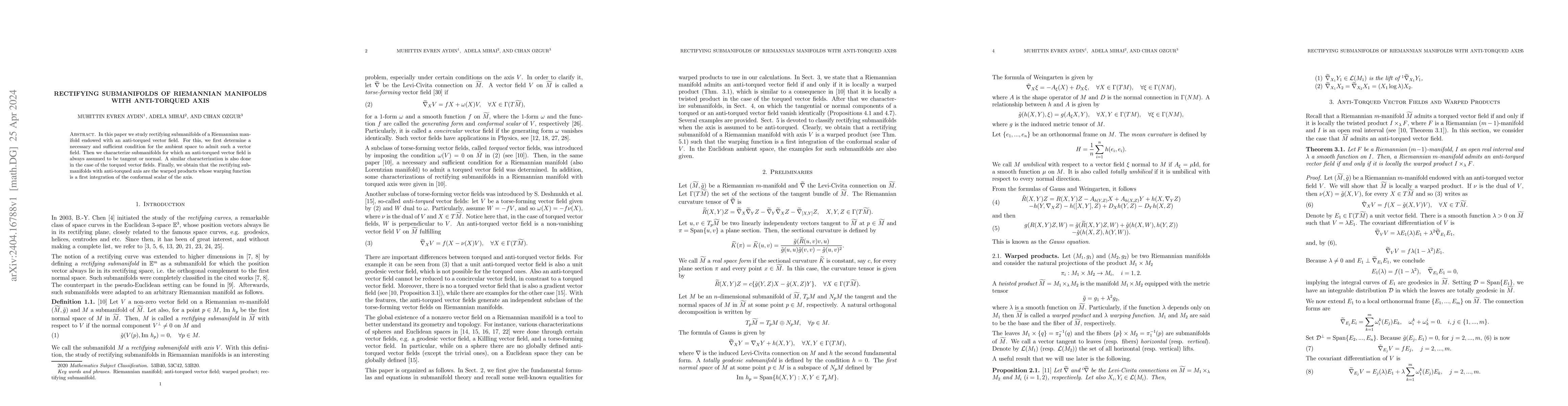 Thumbnail for Rectifying submanifolds of Riemannian manifolds with anti-torqued axis