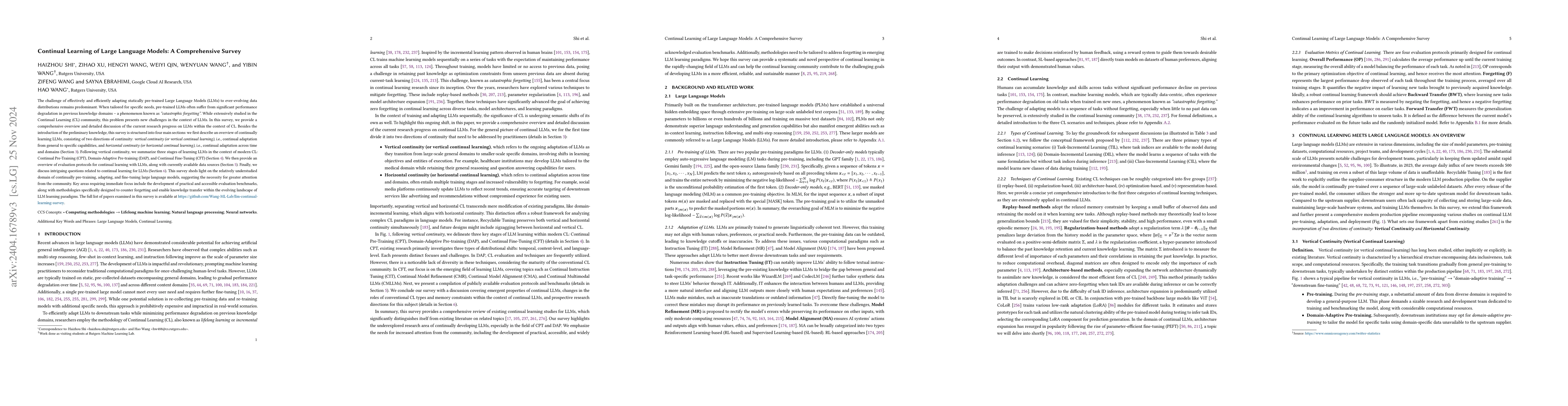 Thumbnail for Continual Learning of Large Language Models: A Comprehensive Survey