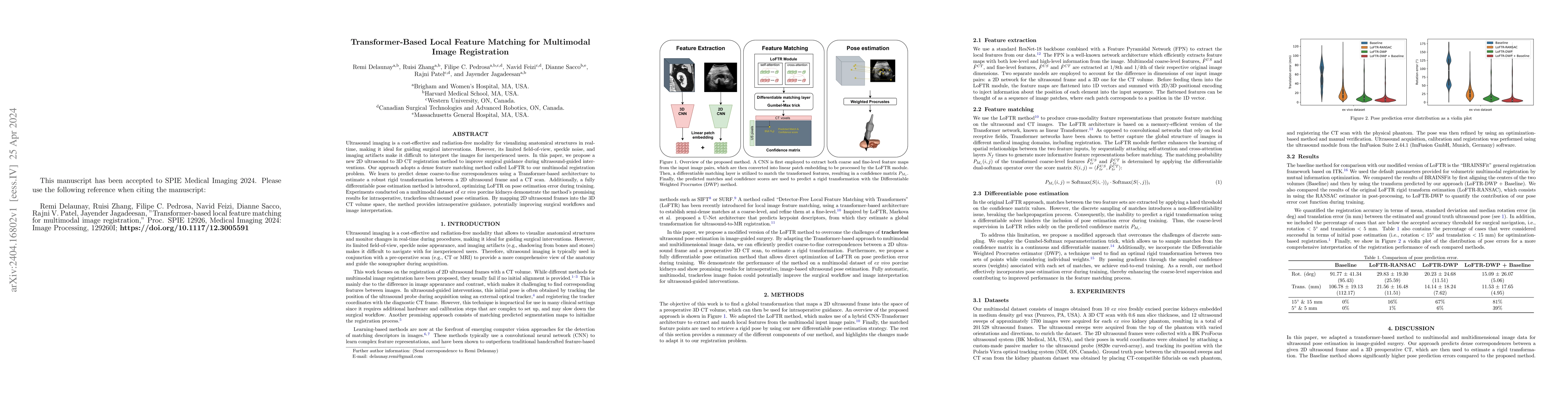 Thumbnail for Transformer-Based Local Feature Matching for Multimodal Image
  Registration