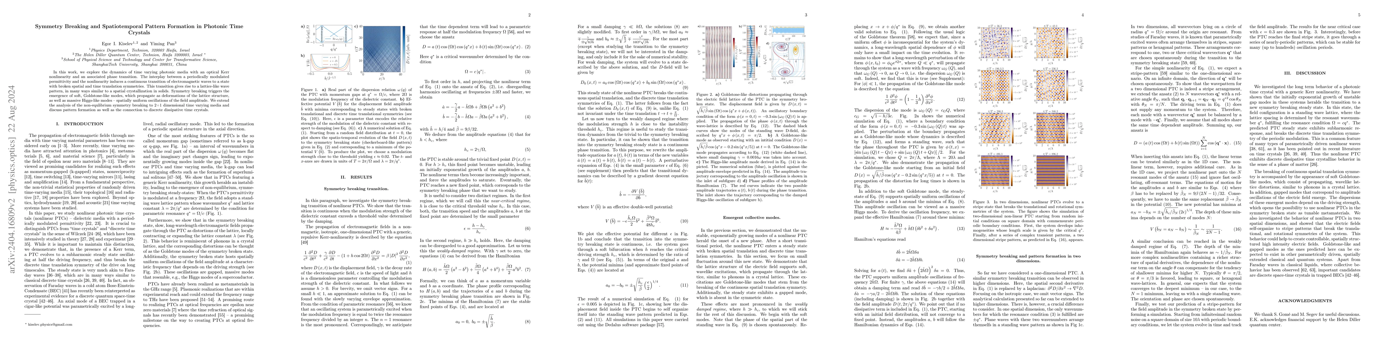 Thumbnail for Symmetry Breaking and Spatiotemporal Pattern Formation in Photonic Time
  Crystals