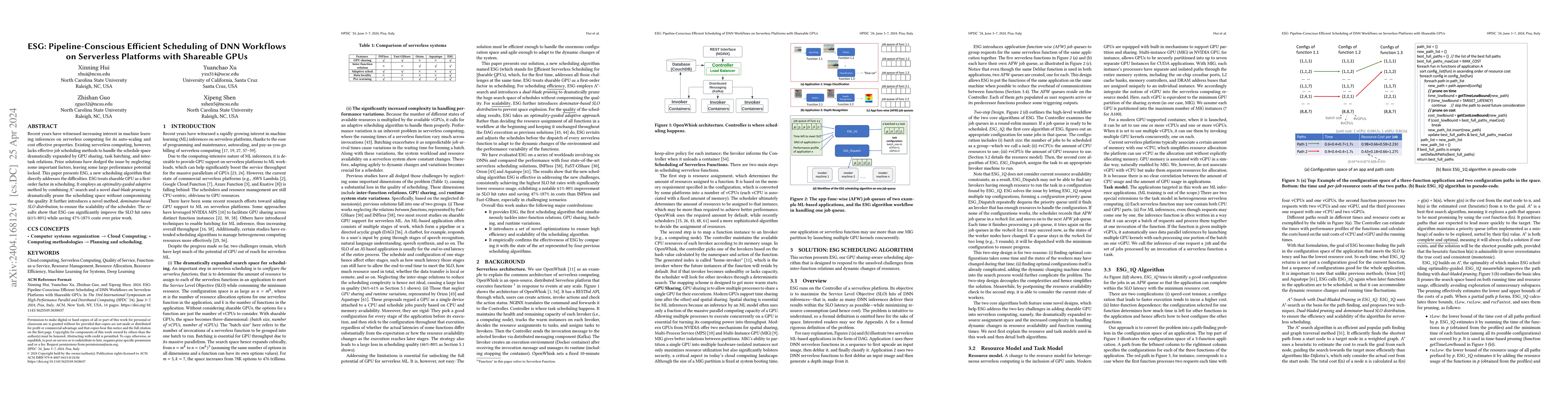 Thumbnail for ESG: Pipeline-Conscious Efficient Scheduling of DNN Workflows on
  Serverless Platforms with Shareable GPUs