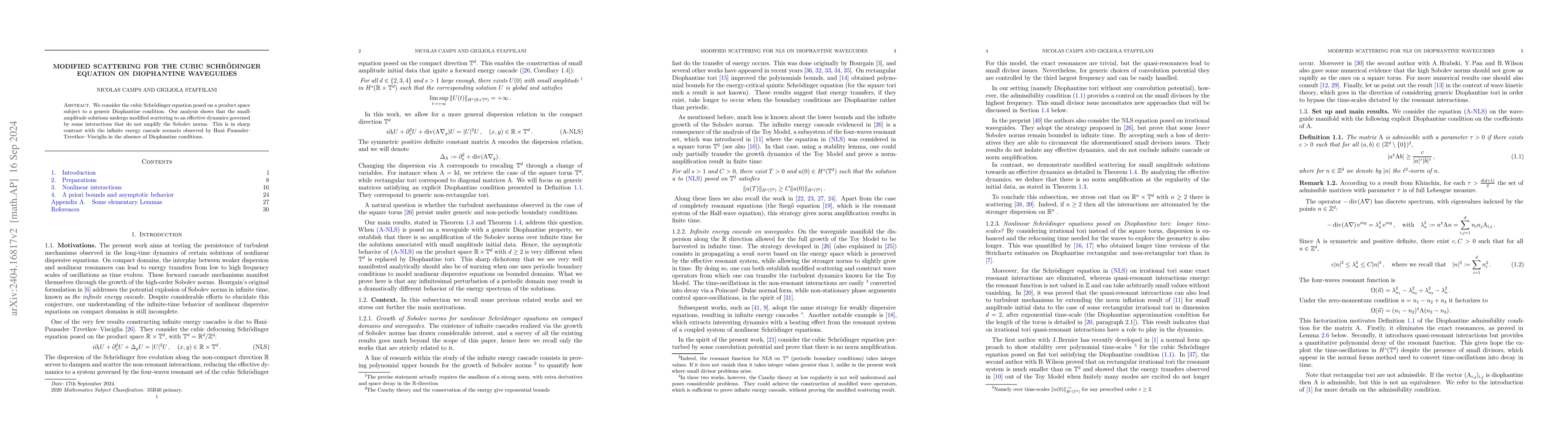 Thumbnail for Modified scattering for the cubic Schr\"odinger equation on Diophantine
  waveguides