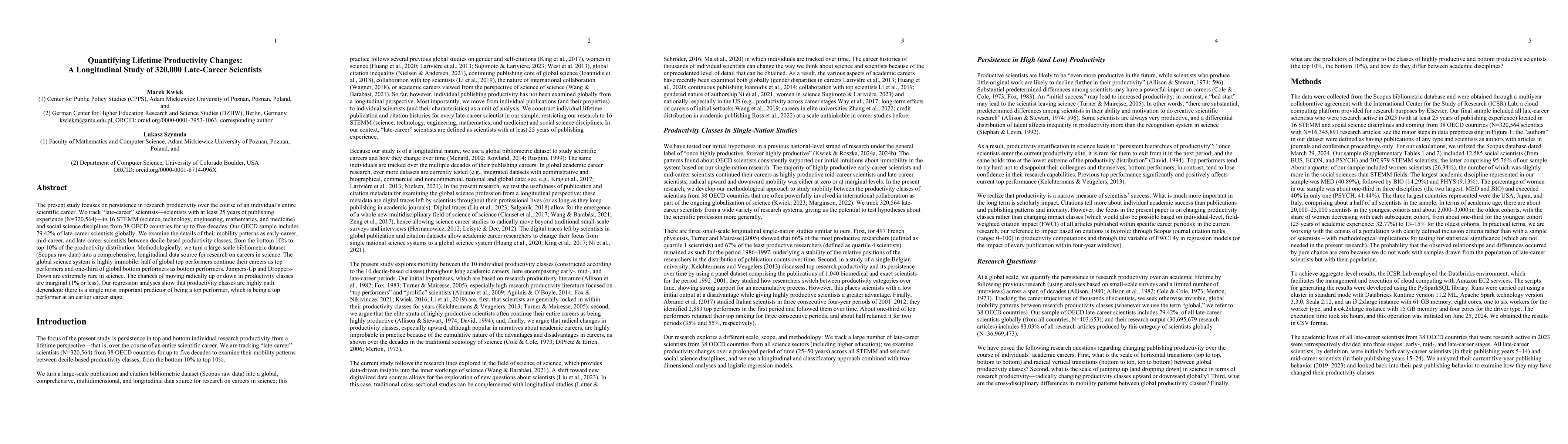 Thumbnail for Quantifying Lifetime Productivity Changes: A Longitudinal Study of
  325,000 Late-Career Scientists