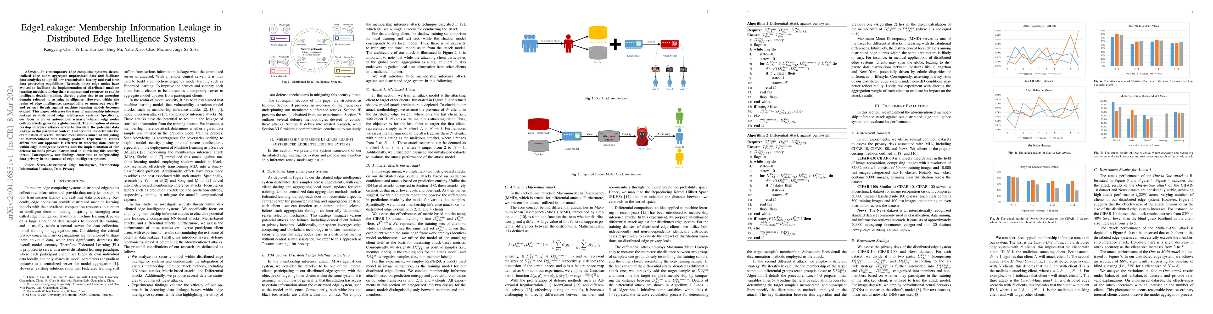 Thumbnail for EdgeLeakage: Membership Information Leakage in Distributed Edge
  Intelligence Systems