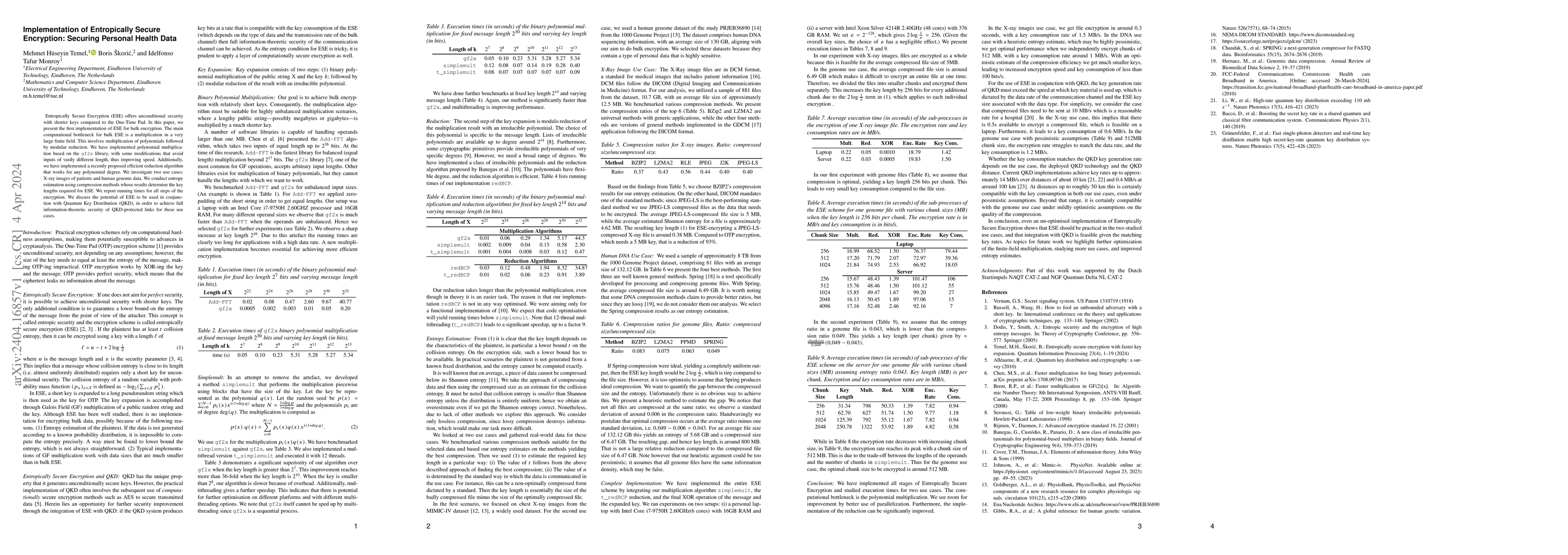 Thumbnail for Implementation of Entropically Secure Encryption: Securing Personal
  Health Data