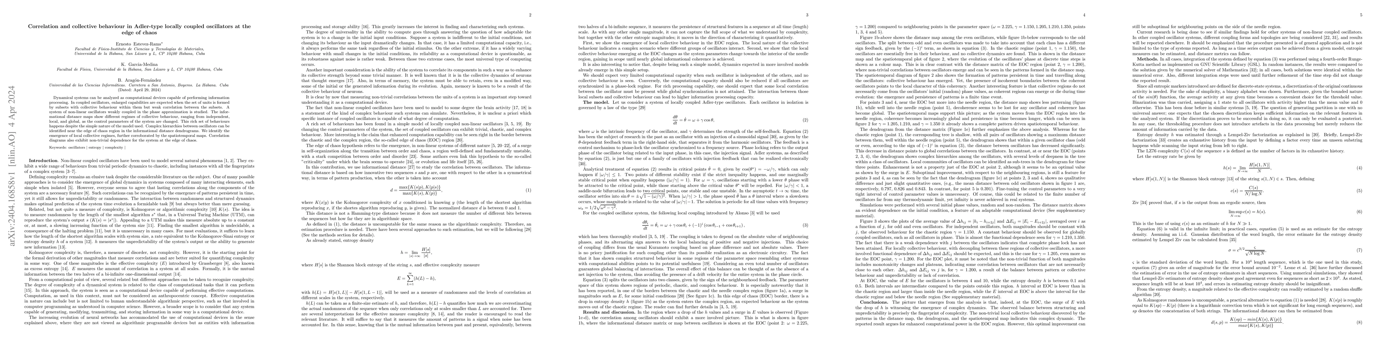 Thumbnail for Correlation and collective behaviour in Adler-type locally coupled
  oscillators at the edge of chaos