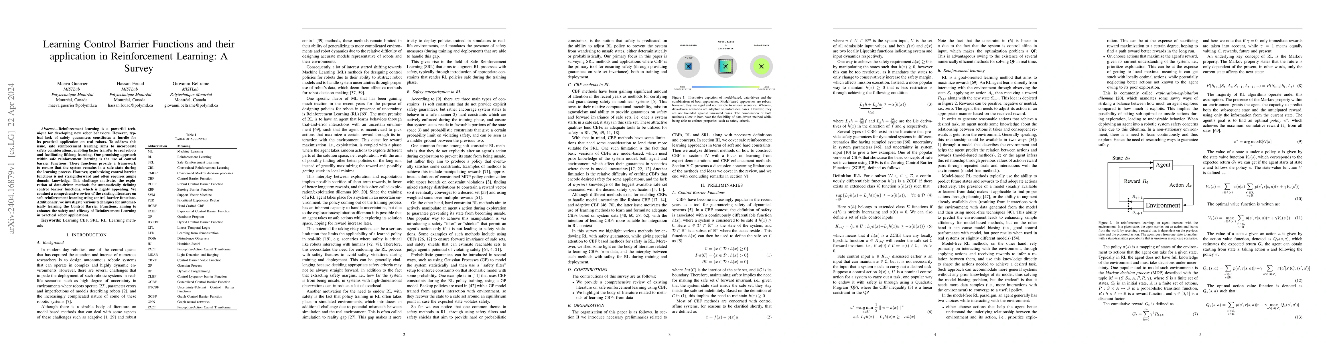 Thumbnail for Learning Control Barrier Functions and their application in
  Reinforcement Learning: A Survey