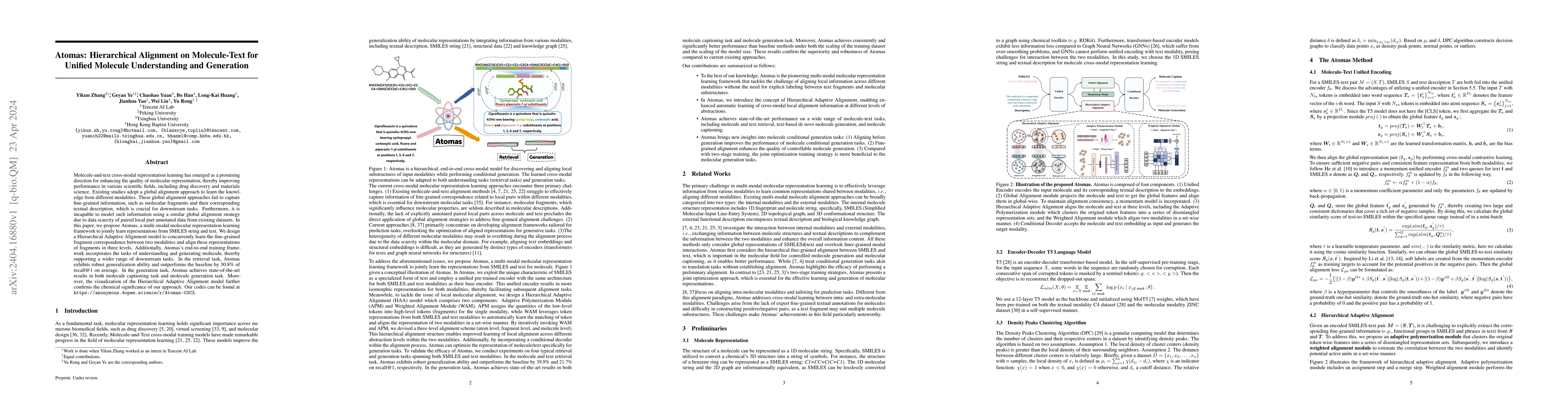 Thumbnail for Atomas: Hierarchical Alignment on Molecule-Text for Unified Molecule
  Understanding and Generation