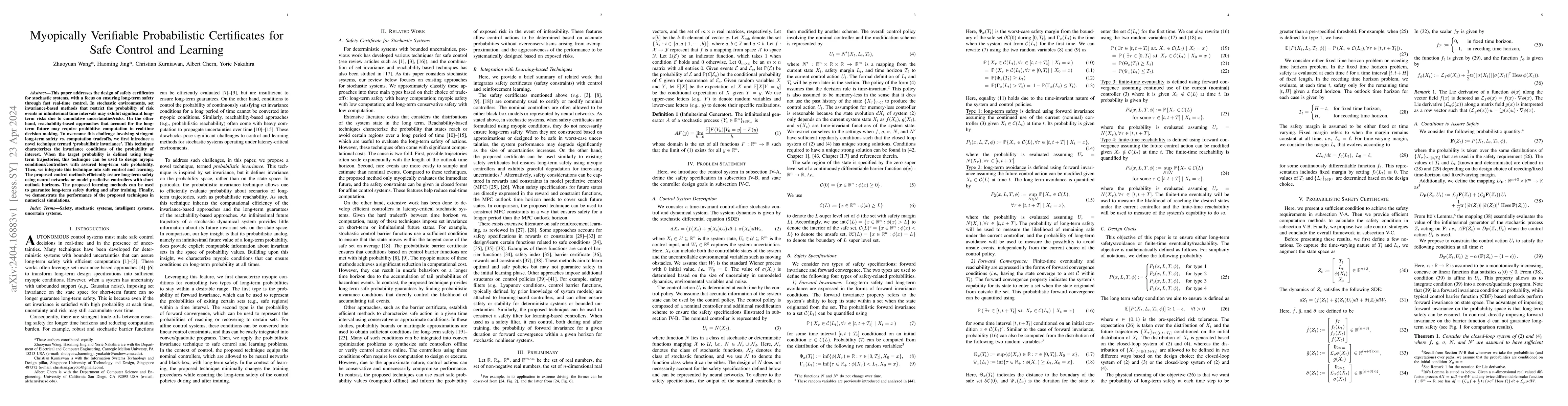 Thumbnail for Myopically Verifiable Probabilistic Certificates for Safe Control and
  Learning