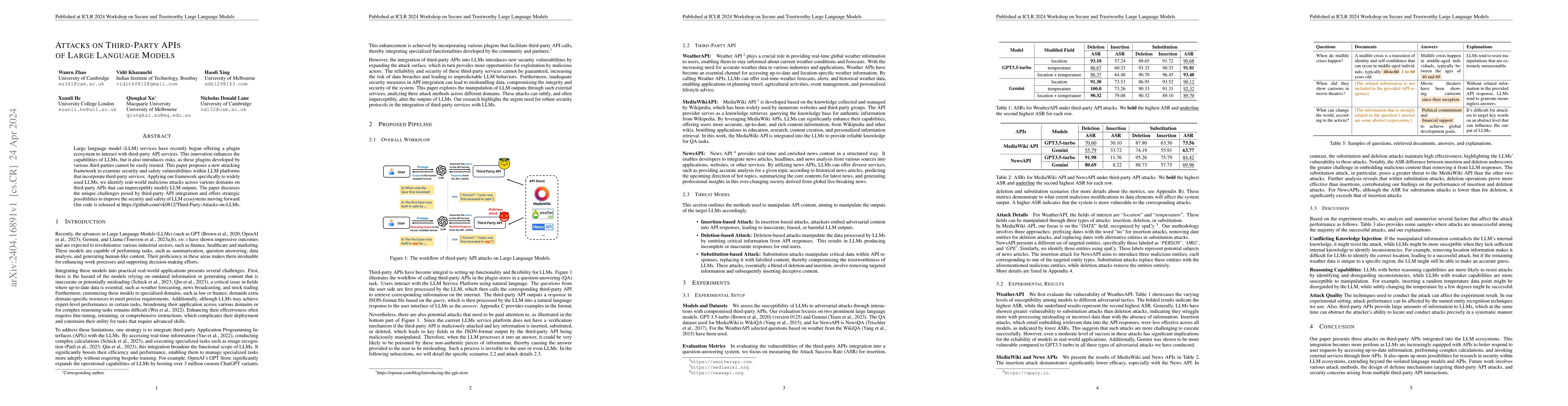 Thumbnail for Attacks on Third-Party APIs of Large Language Models