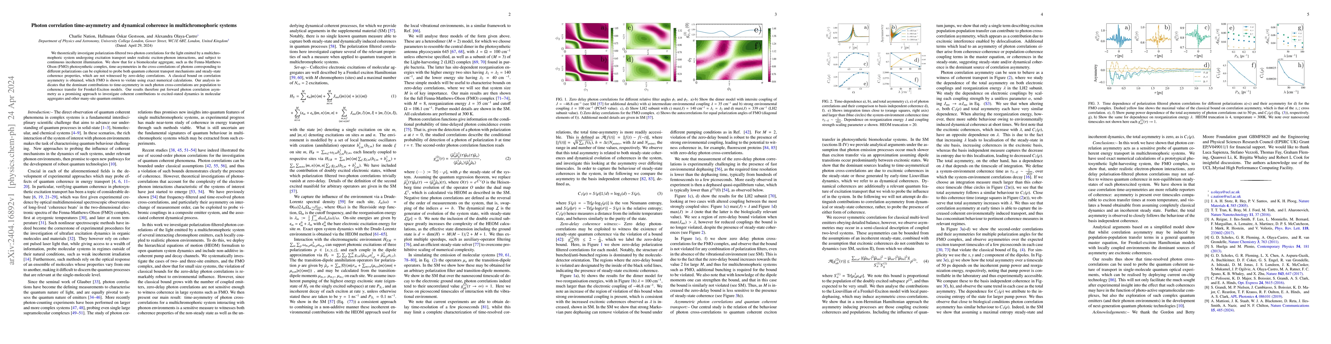 Thumbnail for Photon correlation time-asymmetry and dynamical coherence in
  multichromophoric systems