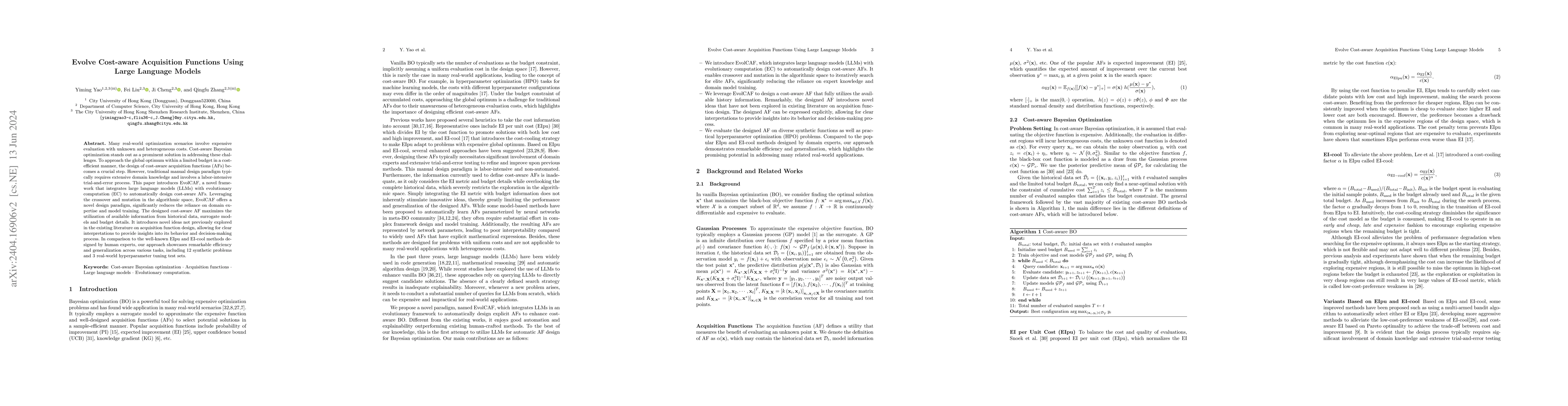 Thumbnail for Evolve Cost-aware Acquisition Functions Using Large Language Models